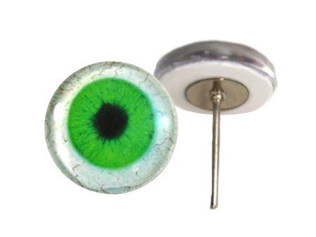 Bright Green Human with Sclera Glass Eyes on Wire Pin Posts Supply