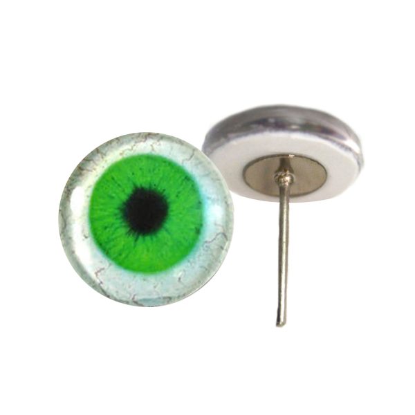 Bright Green Human with Sclera Glass Eyes on Wire Pin Posts Supply